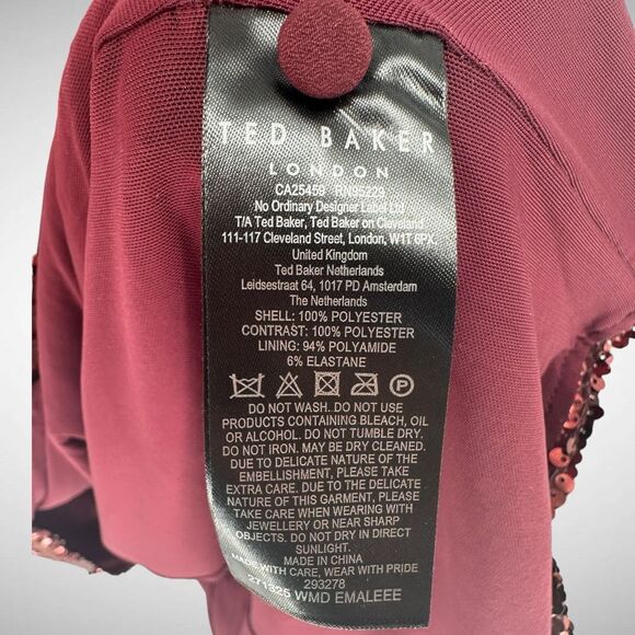 Ted Baker Emaleee Sequin Wrap Plunge Neck Midi Dress Size 2 US 4-6 Dark Red Glam - Picture 8 of 11